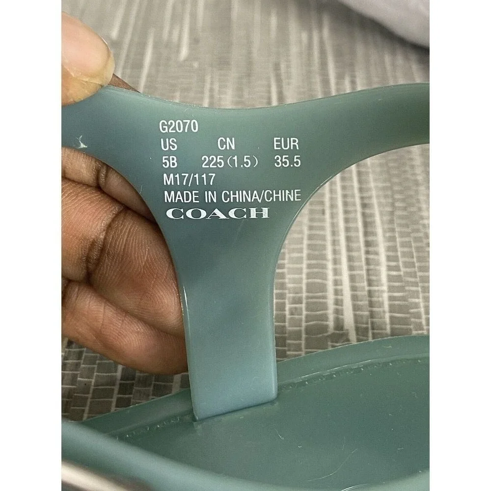 Coach Womens‎ Trmulti Jelly T-Strap Sandals Green Buckle Flat Heel 5 B New